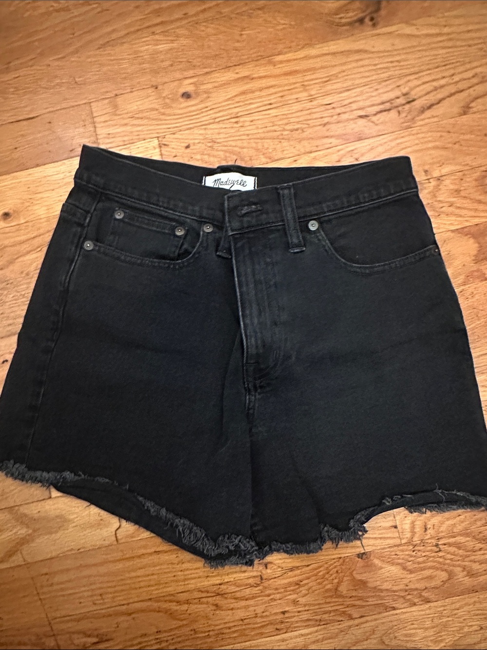 Madewell 27 High Rise Black Frayed Hem Denim Shorts